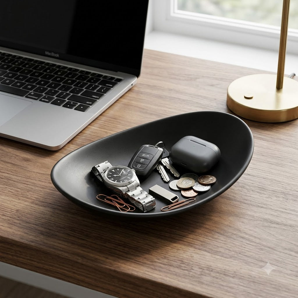 Black Oval Catchall Tray – Jewelry, Key & Nightstand Organizer