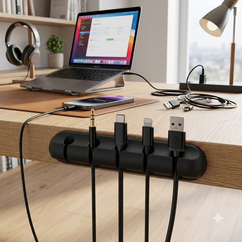 Multi-Slot Desktop Cable Organizer – Self-Adhesive Cable Management Clips for Desk, Charging Cords & Headphones
