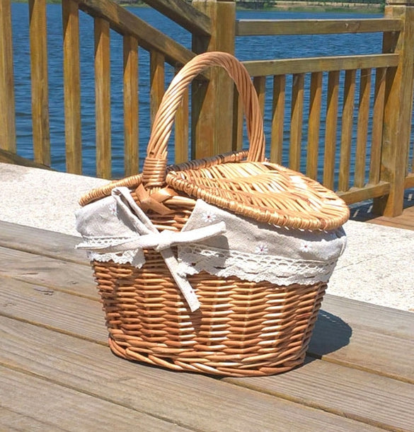Woven Willow Picnic Basket with Lid – Vintage Picnic, Storage & Gift Basket