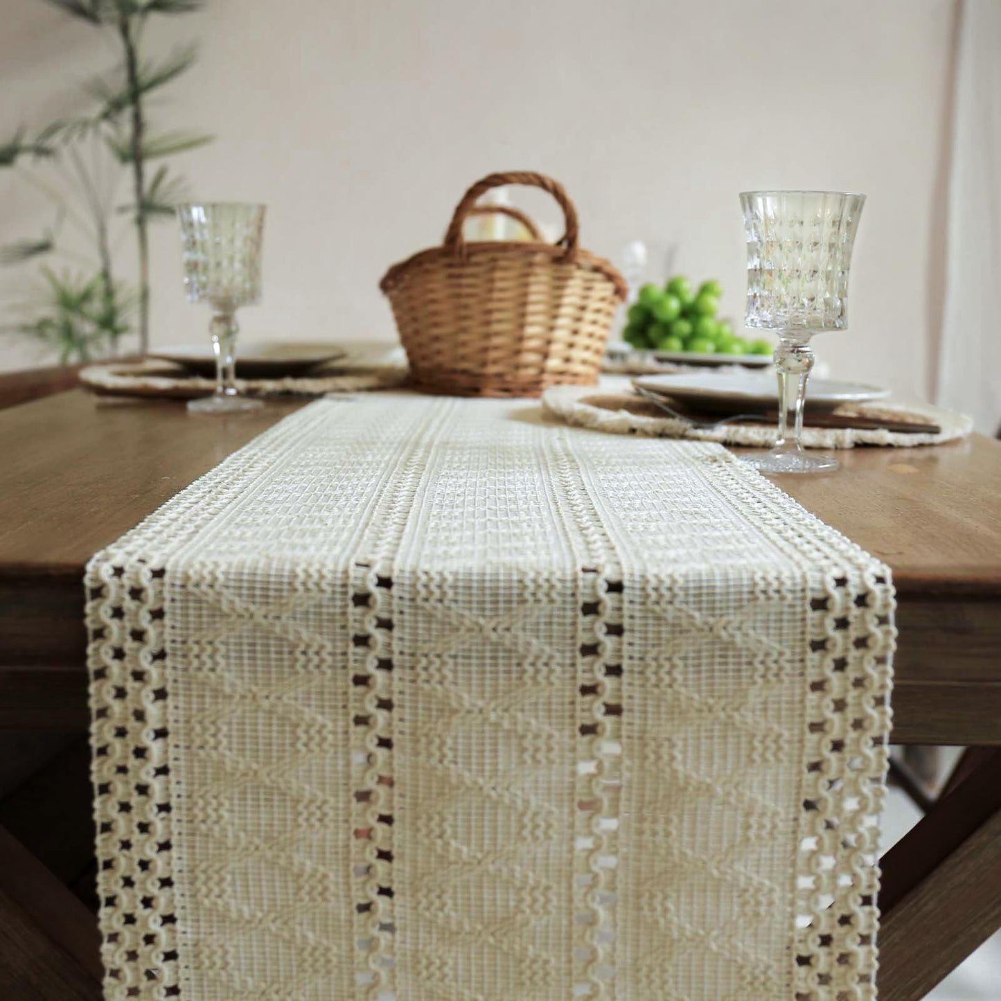 Rustic Boho Table Runner with Tassel Fringe