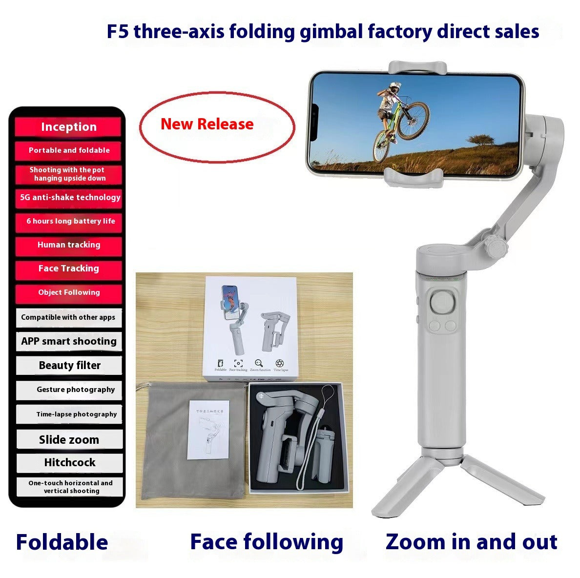 Foldable 3-Axis Phone Stabilizer for Smooth Video & Live Streaming