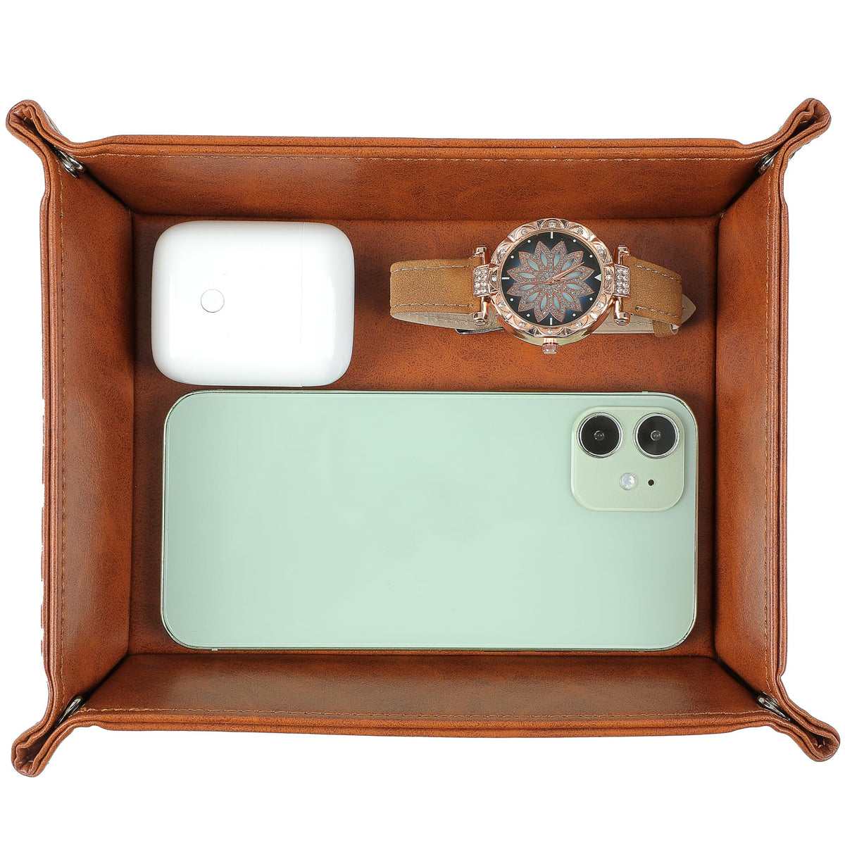 Leather Valet Tray Organizer – Catchall for Watch, Wallet, Keys & Phone
