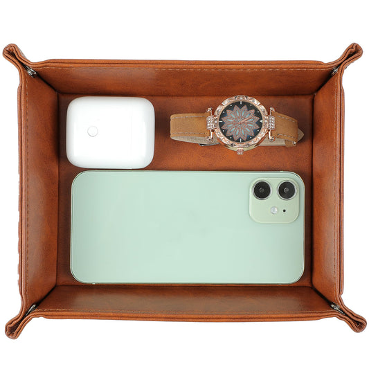 Leather Valet Tray Organizer – Catchall for Watch, Wallet, Keys & Phone