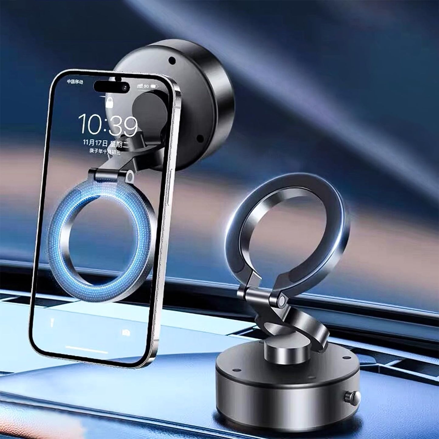 AMZMA Upgraded 720° Rotatable Car Magnetic Phone Holder Electric Suction Cup Vacuum Magnetic Phone Car Mount One Button Release for Car/Gym/Mirror/Smooth Surface for All iPhone Android Phone