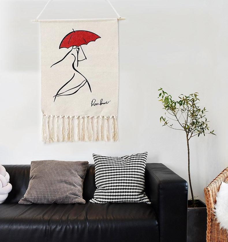 Nordic Woven Tapestry Wall Hanging with Fringe