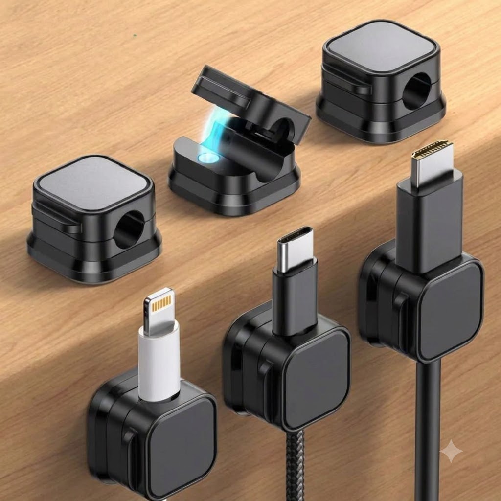 Magnetic Cable Organizer – Adhesive Cable Holder for Desk, Home & Car