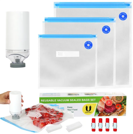 Reusable Vacuum Seal Storage Bags with Hand Pump | Keep Food Fresh Up to 5X Longer