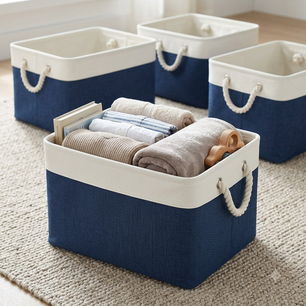 Large Fabric Storage Baskets – 4-Pack | 15 × 11 × 9.5" Foldable Organizers with Handles