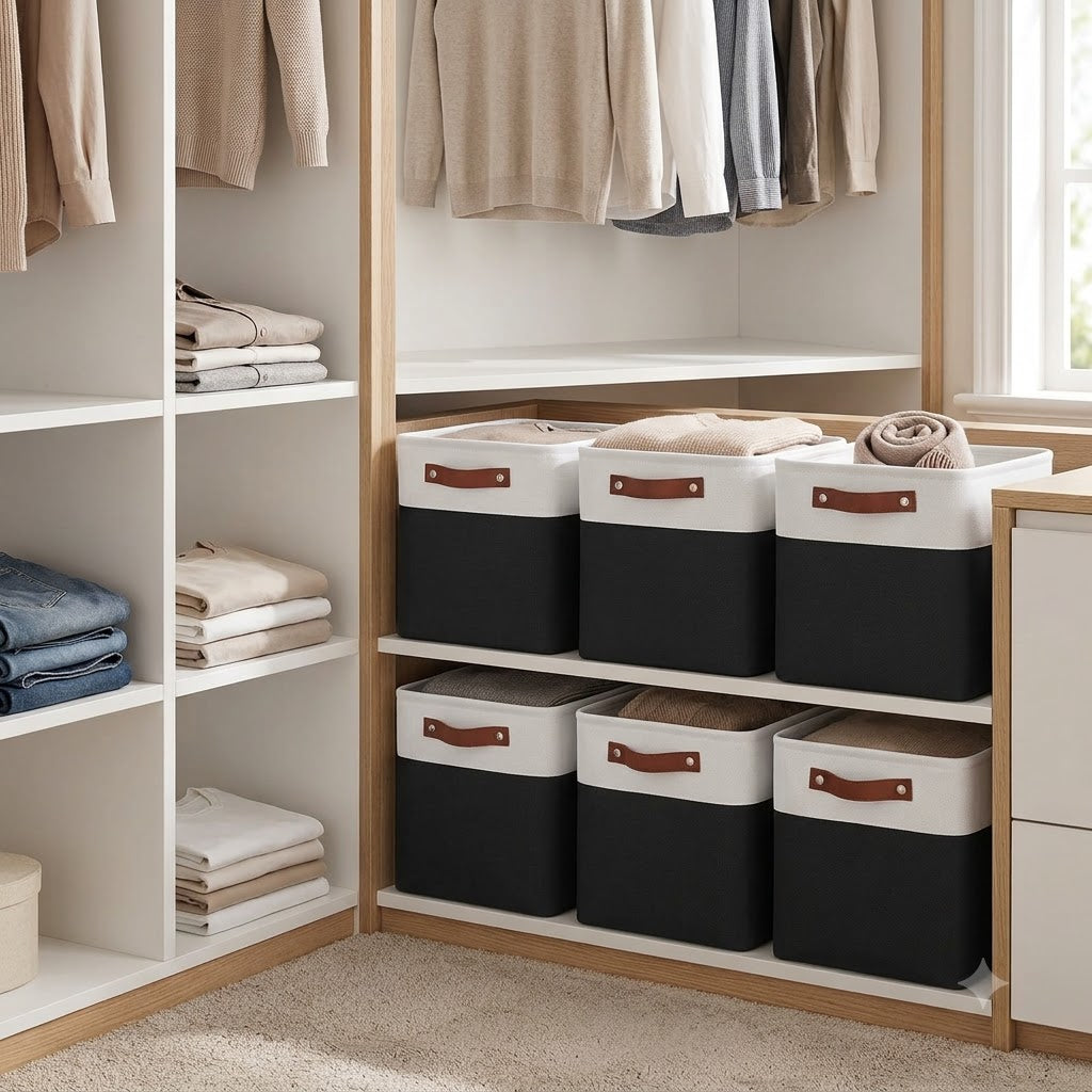 Black & White Fabric Cube Storage Bins – 6-Pack | 11 × 11 × 11" Foldable Organizers