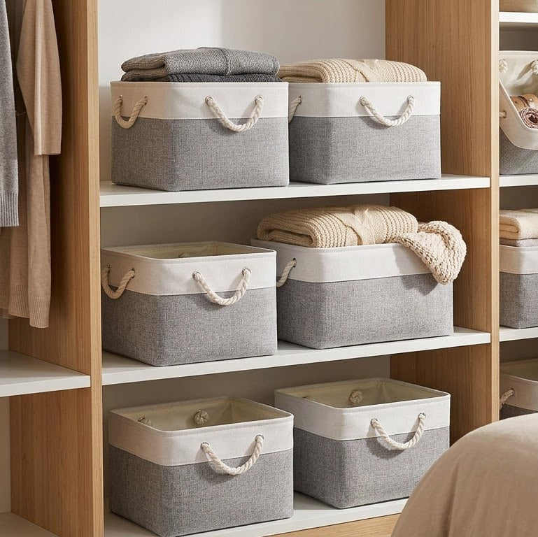 Large Fabric Storage Baskets, 6-Pack – 15 × 11 × 9.5 Inch Foldable Organizers with Handles