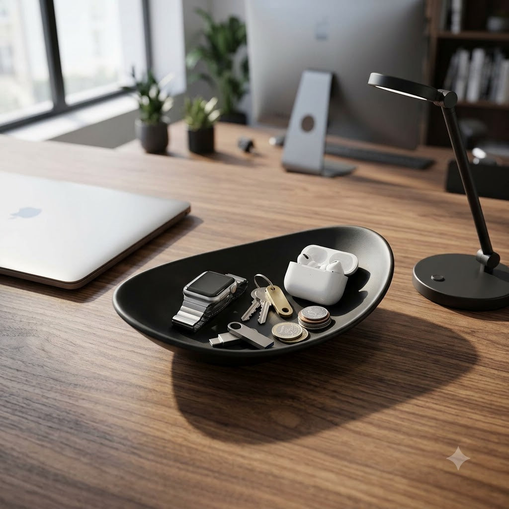 Black Oval Catchall Tray – Jewelry, Key & Nightstand Organizer
