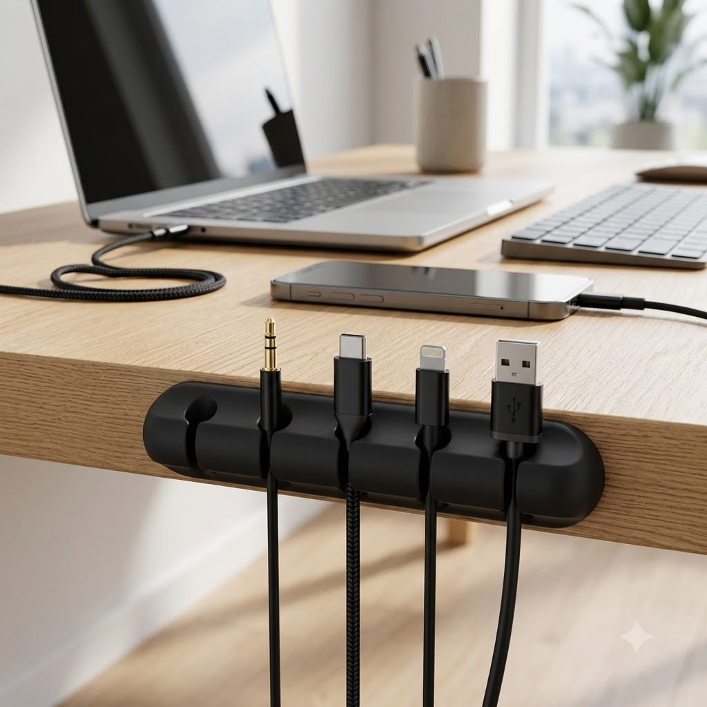 Multi-Slot Desktop Cable Organizer – Self-Adhesive Cable Management Clips for Desk, Charging Cords & Headphones