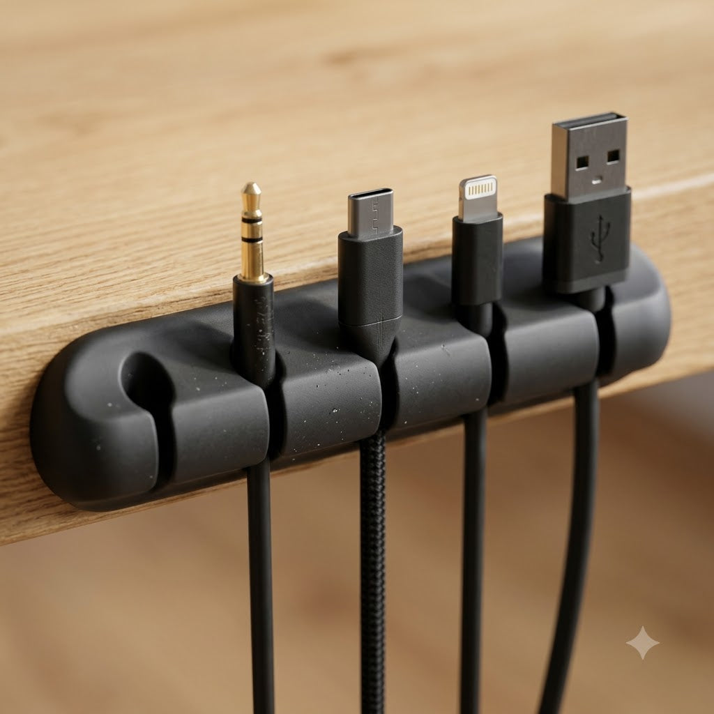 Multi-Slot Desktop Cable Organizer – Self-Adhesive Cable Management Clips for Desk, Charging Cords & Headphones