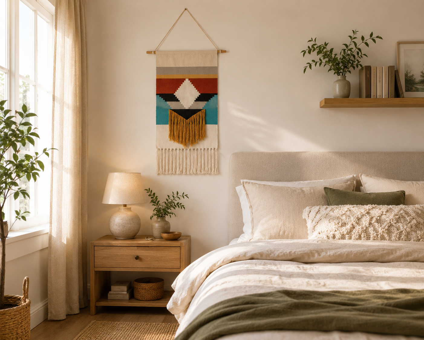 Nordic Woven Tapestry Wall Hanging with Fringe