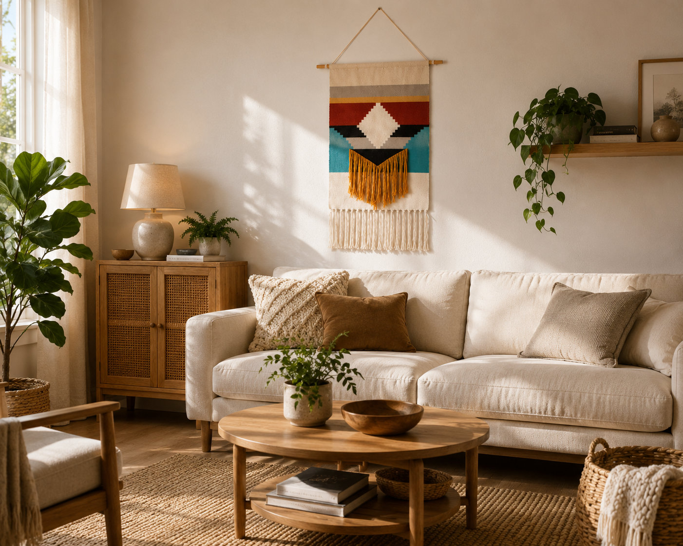 Nordic Woven Tapestry Wall Hanging with Fringe