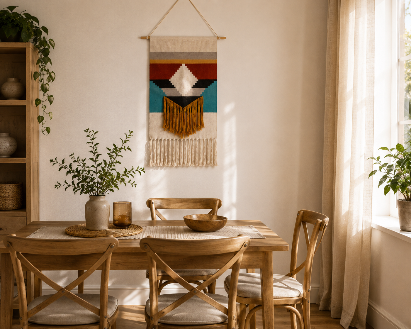 Nordic Woven Tapestry Wall Hanging with Fringe