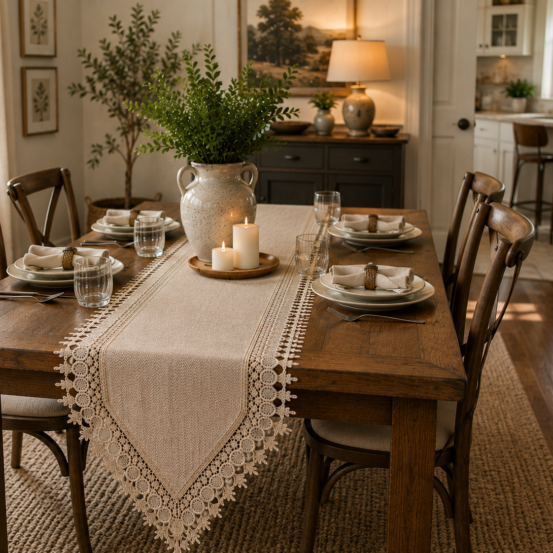 Textured Woven Table Runner – Modern Farmhouse Collection