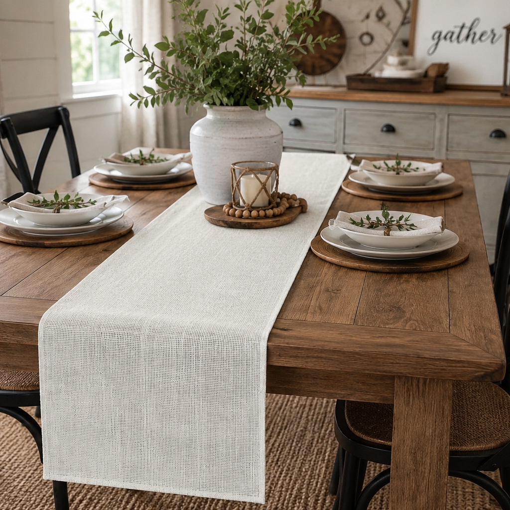 Natural Jute Burlap Table Runner – Farmhouse Collection