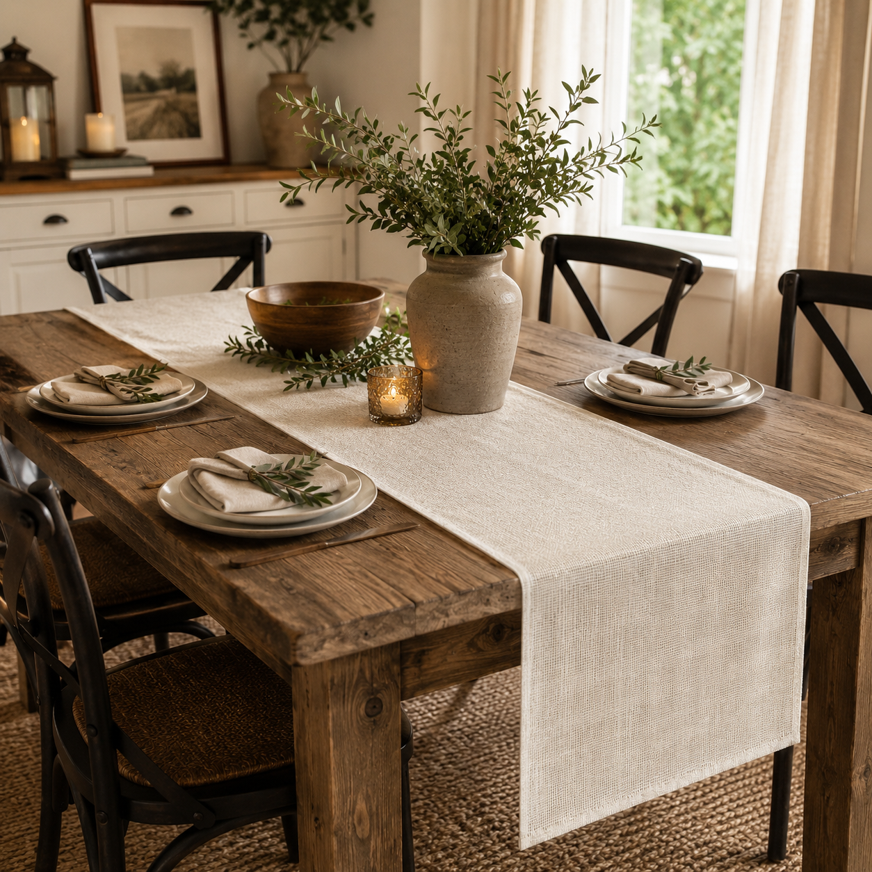 Natural Jute Burlap Table Runner – Farmhouse Collection