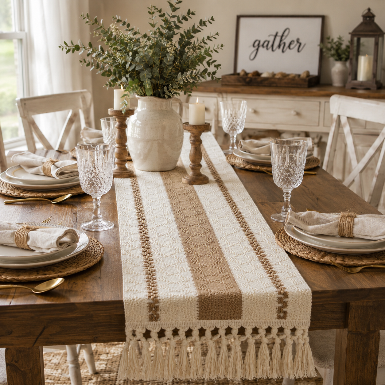 Boho Macramé Table Runner – Farmhouse Collection