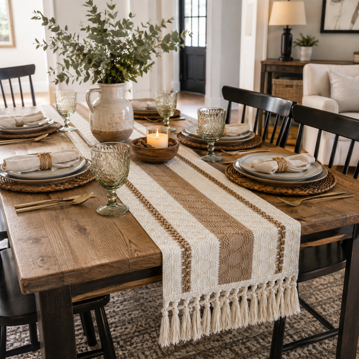 Boho Macramé Table Runner – Farmhouse Collection
