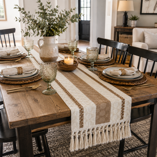 Boho Macramé Table Runner – Farmhouse Collection