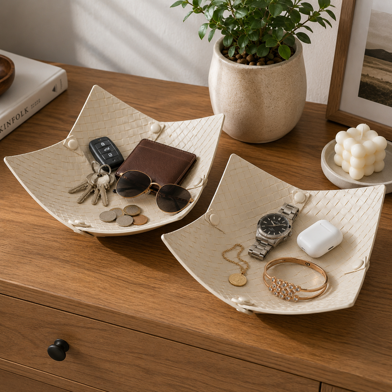 PU Leather Valet Tray – 2-Pack | Catchall Organizer for Keys, Jewelry, Watch & Everyday Essentials