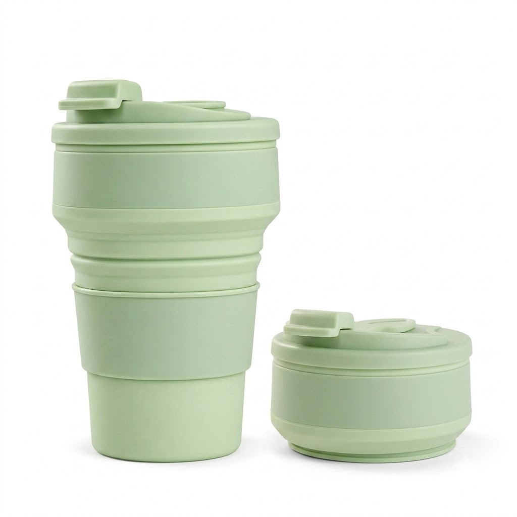 2-Pack Collapsible Silicone Travel Cups with Lids – Reusable Folding Cups for Camping, Hiking & Travel