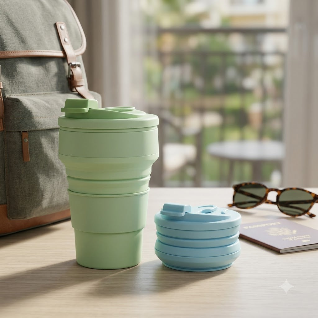 2-Pack Collapsible Silicone Travel Cups with Lids – Reusable Folding Cups for Camping, Hiking & Travel