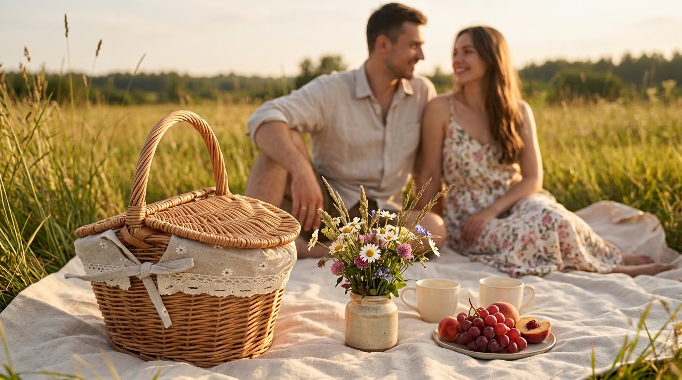 Woven Willow Picnic Basket with Lid – Vintage Picnic, Storage & Gift Basket