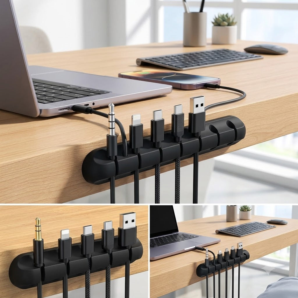 Multi-Slot Desktop Cable Organizer – Self-Adhesive Cable Management Clips for Desk, Charging Cords & Headphones