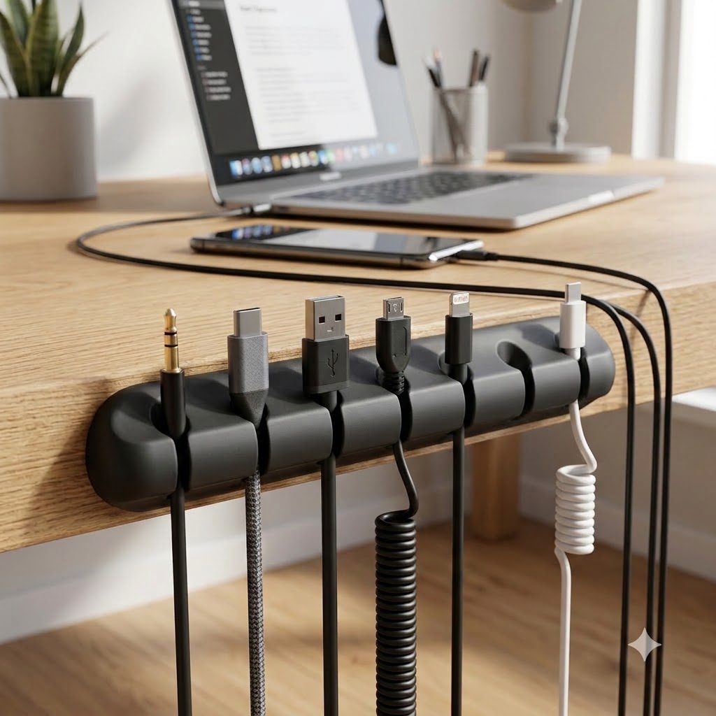 Multi-Slot Desktop Cable Organizer – Self-Adhesive Cable Management Clips for Desk, Charging Cords & Headphones