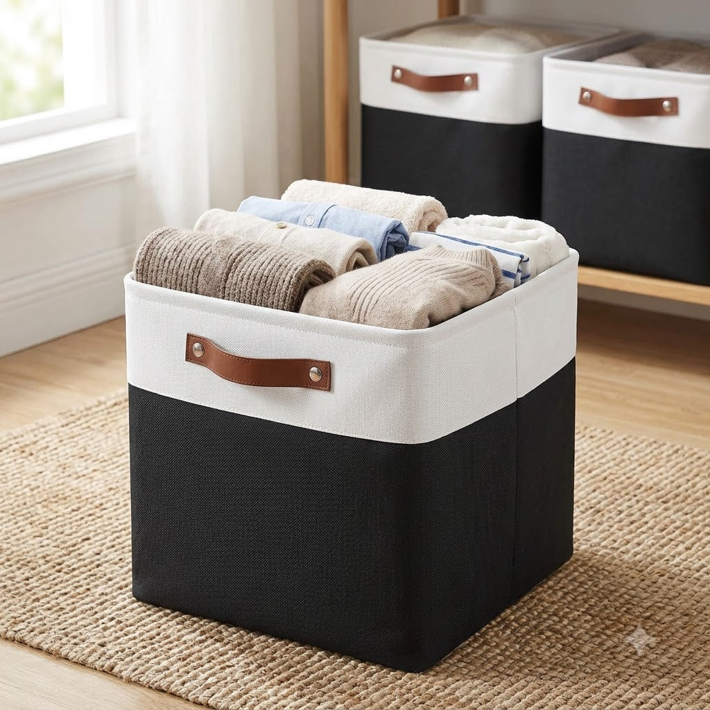 Black & White Fabric Cube Storage Bins – 6-Pack | 11 × 11 × 11" Foldable Organizers