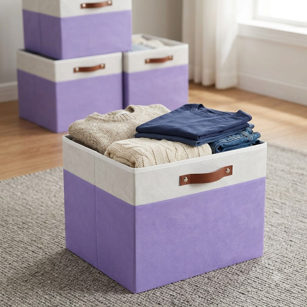 Large Fabric Cube Storage Bins – 4-Pack | 15 × 13 × 13" Foldable Organizers with Handles