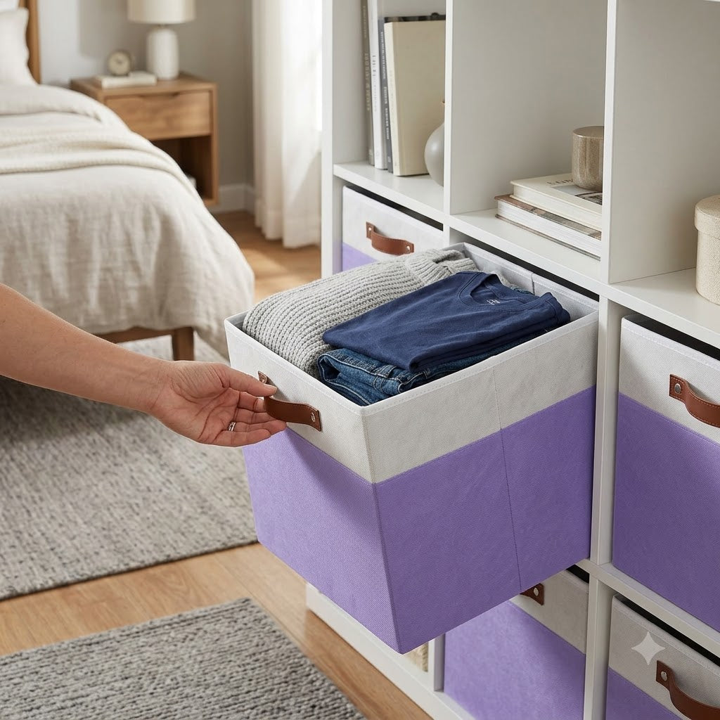 Large Fabric Cube Storage Bins – 4-Pack | 15 × 13 × 13" Foldable Organizers with Handles