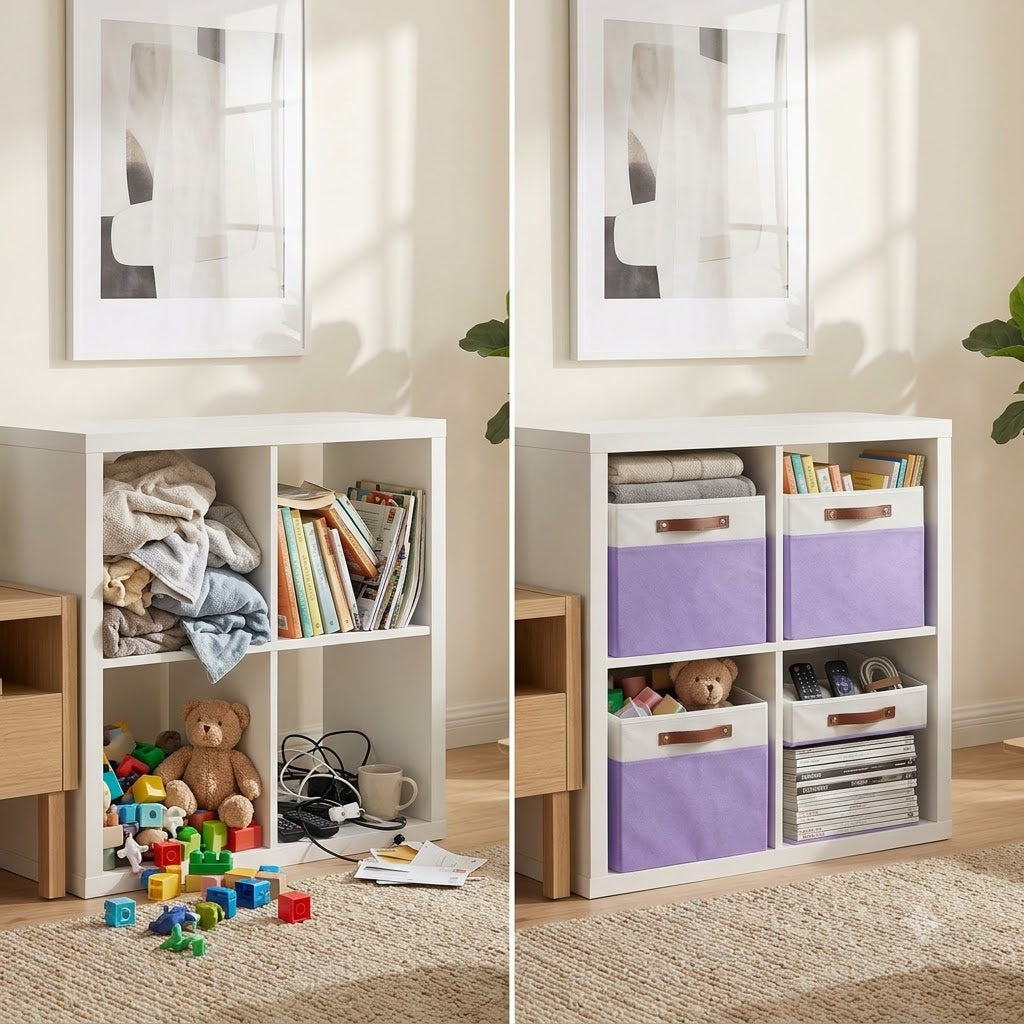 Large Fabric Cube Storage Bins – 4-Pack | 15 × 13 × 13" Foldable Organizers with Handles