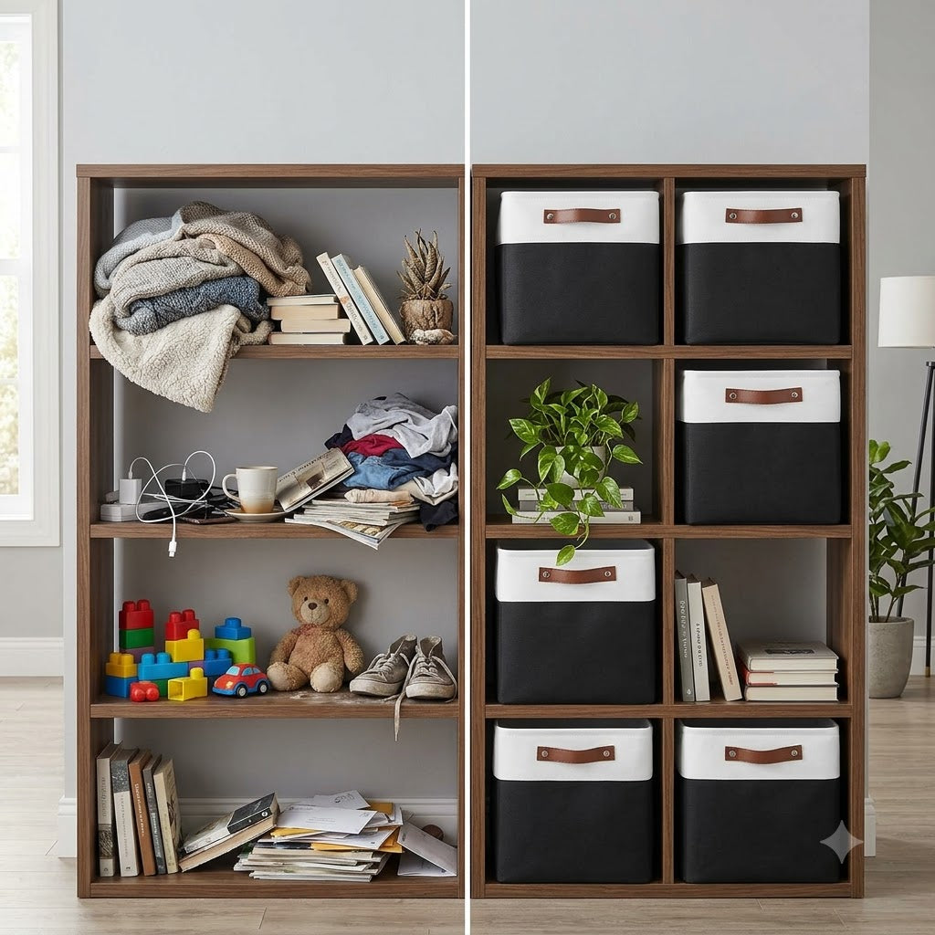 Black & White Fabric Cube Storage Bins – 6-Pack | 11 × 11 × 11" Foldable Organizers