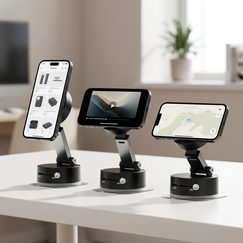 Multifunctional Double-Sided Magnetic Phone Holder | Strong Suction Cup Mount for Car, Desk & Travel