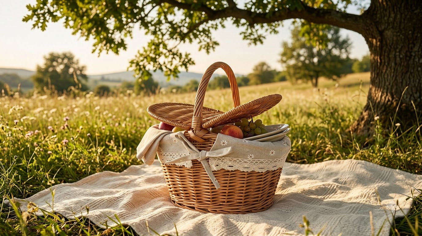 Woven Willow Picnic Basket with Lid – Vintage Picnic, Storage & Gift Basket