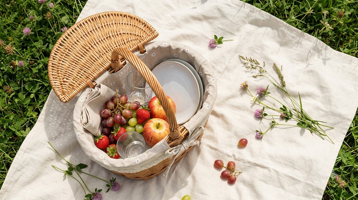 Woven Willow Picnic Basket with Lid – Vintage Picnic, Storage & Gift Basket