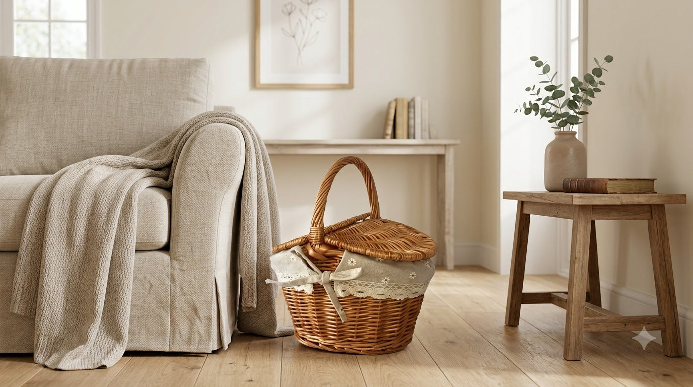 Woven Willow Picnic Basket with Lid – Vintage Picnic, Storage & Gift Basket