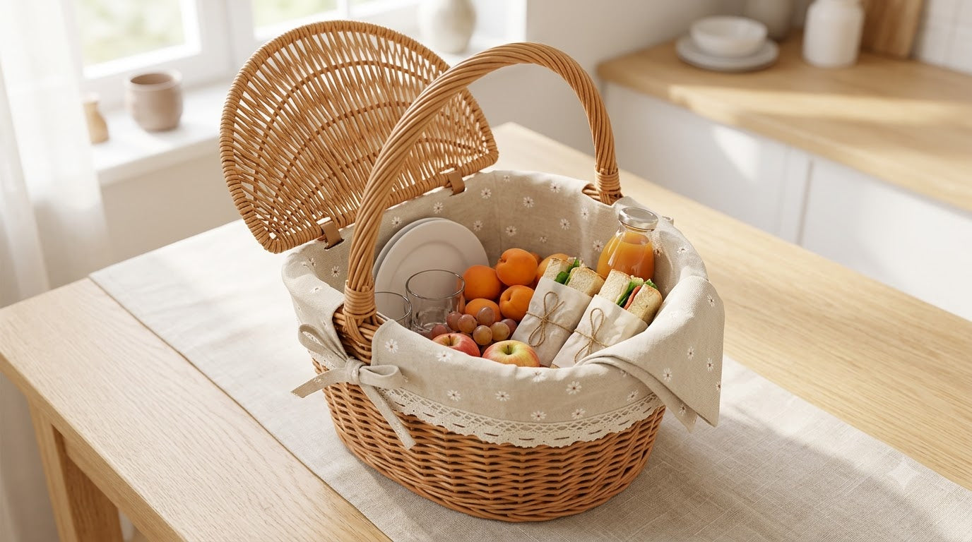 Woven Willow Picnic Basket with Lid – Vintage Picnic, Storage & Gift Basket