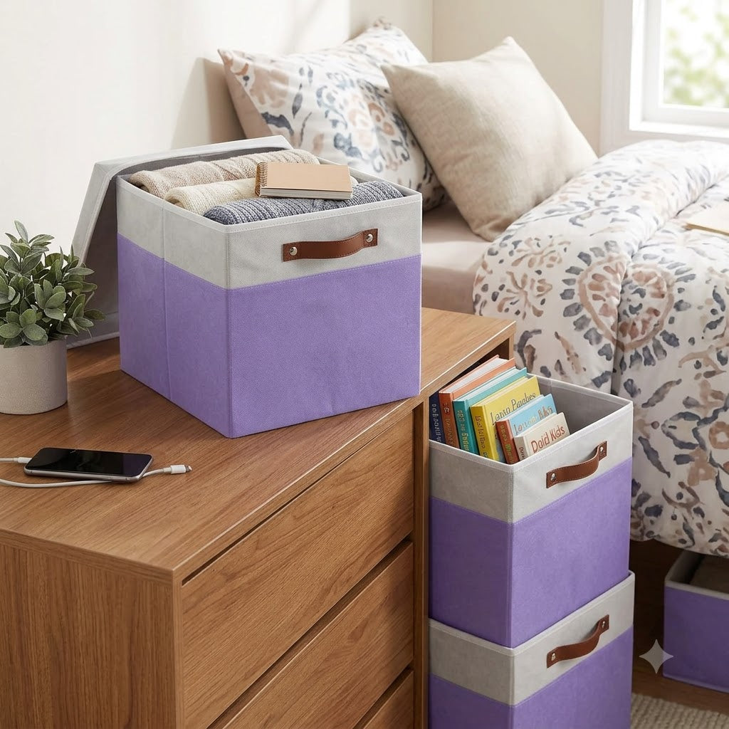 Large Fabric Cube Storage Bins – 4-Pack | 15 × 13 × 13" Foldable Organizers with Handles