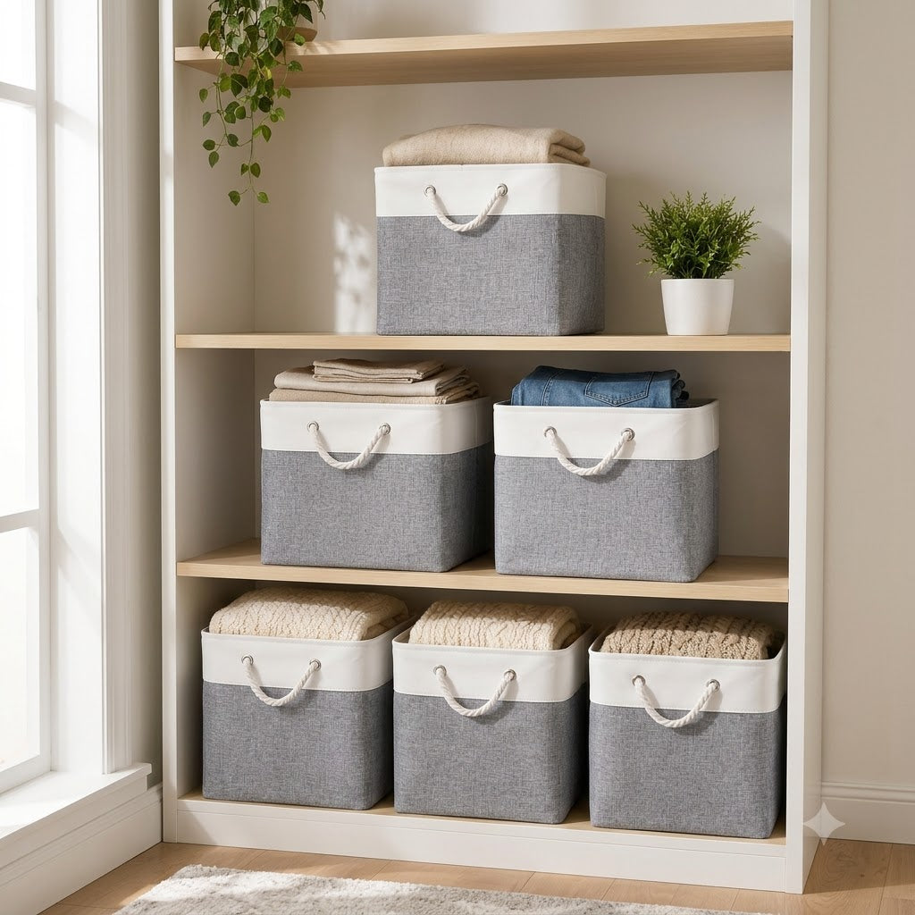 13-Inch Fabric Storage Bins, 6-Pack – Large Foldable Cube Organizers for Closet, Shelves & Home