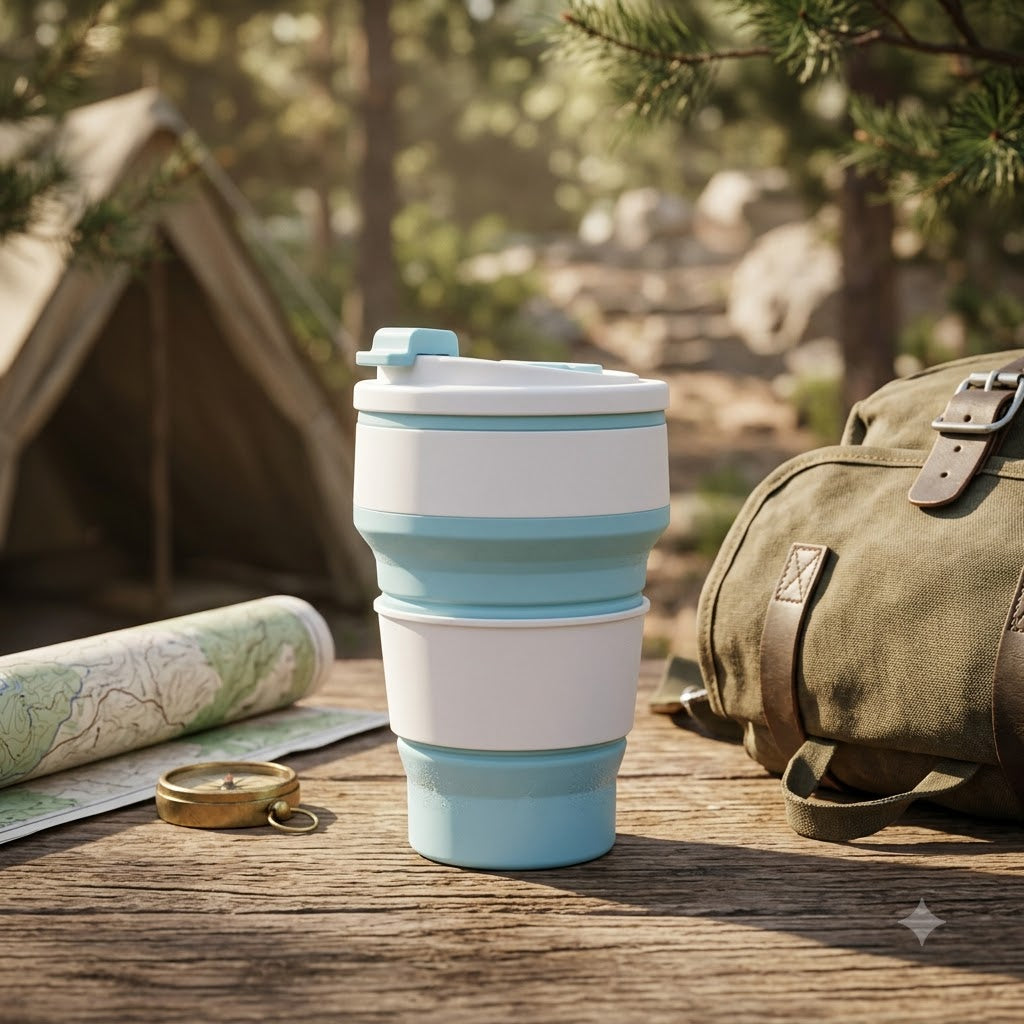 2-Pack Collapsible Silicone Travel Cups with Lids – Reusable Folding Cups for Camping, Hiking & Travel