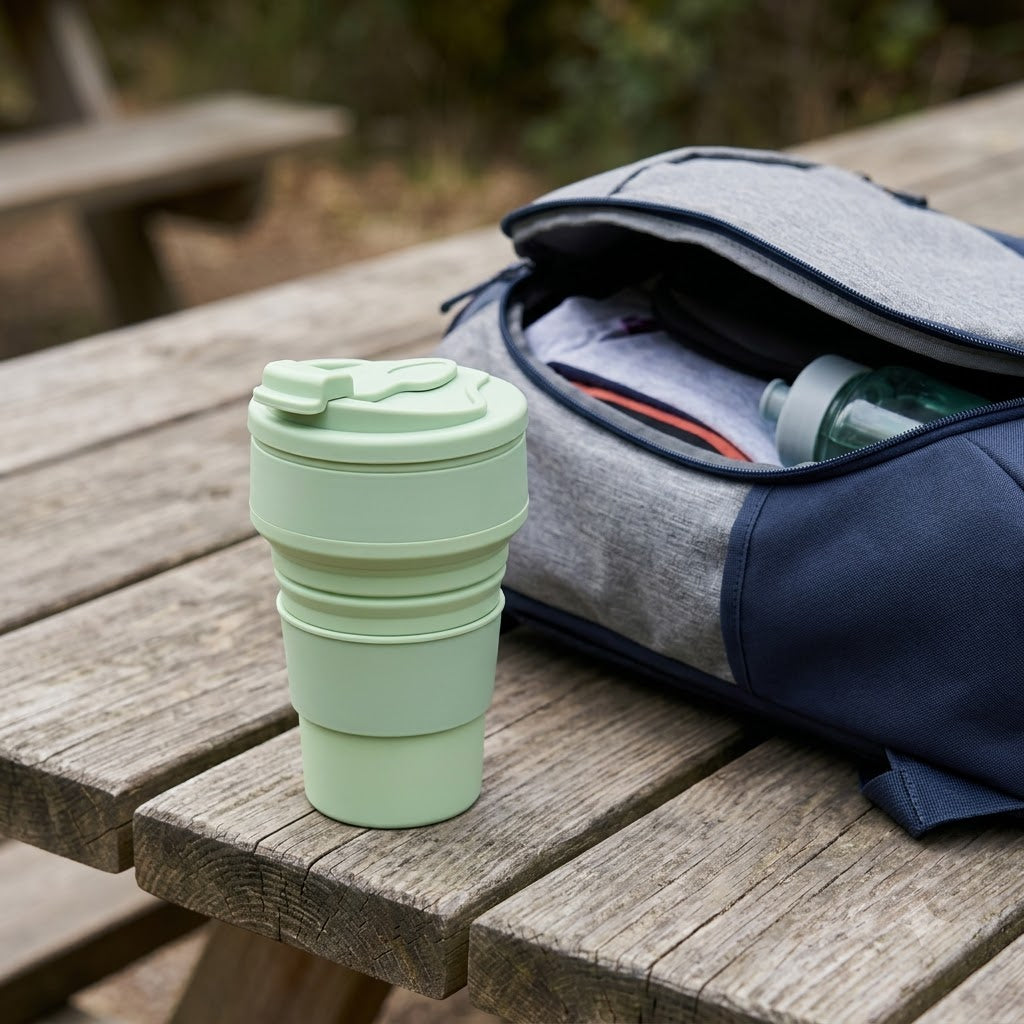 2-Pack Collapsible Silicone Travel Cups with Lids – Reusable Folding Cups for Camping, Hiking & Travel