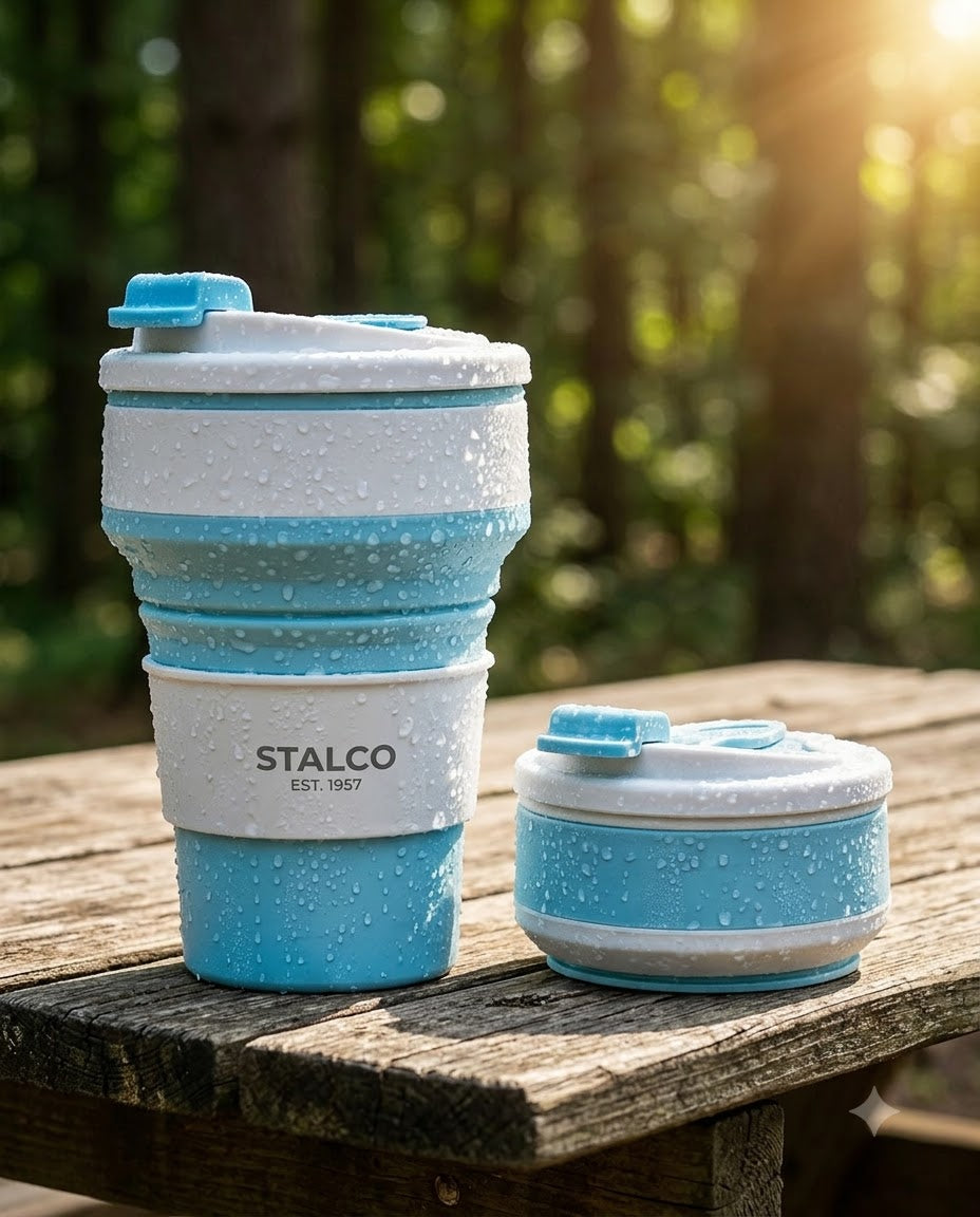 2-Pack Collapsible Silicone Travel Cups with Lids – Reusable Folding Cups for Camping, Hiking & Travel