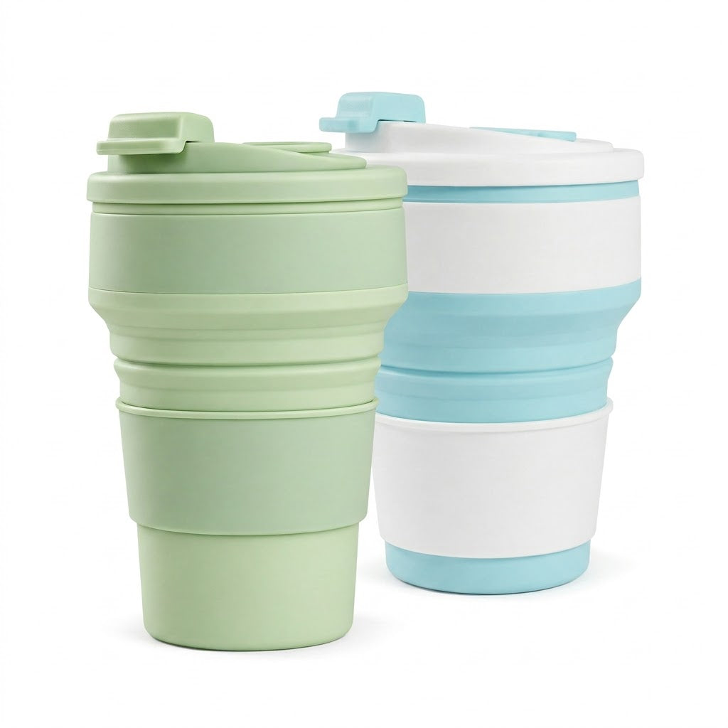 2-Pack Collapsible Silicone Travel Cups with Lids – Reusable Folding Cups for Camping, Hiking & Travel
