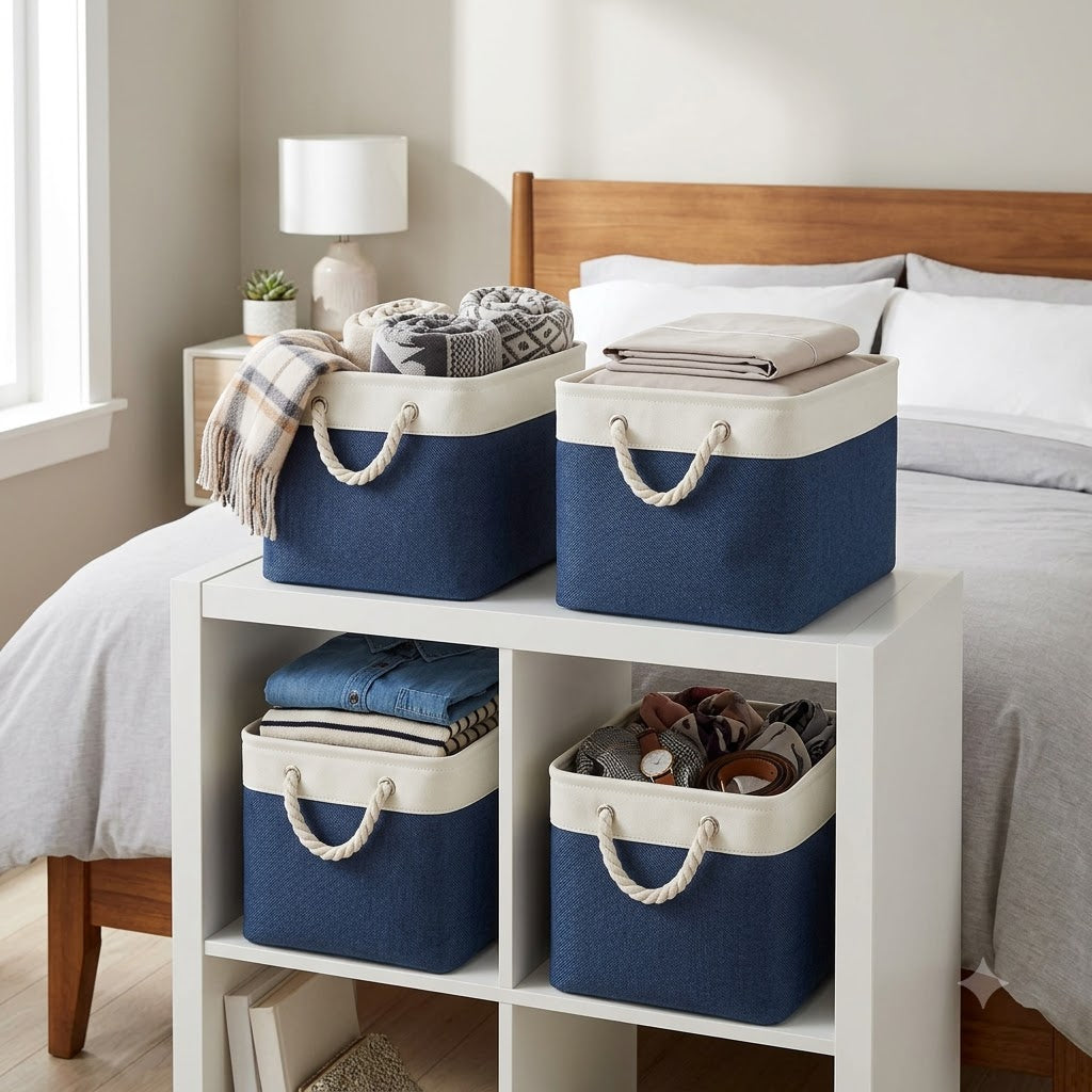 Large Fabric Storage Baskets – 4-Pack | 15 × 11 × 9.5" Foldable Organizers with Handles