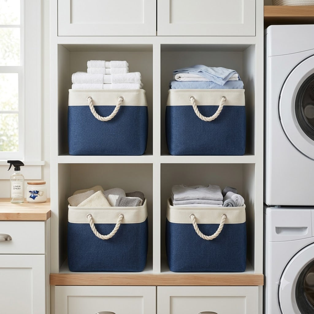 Large Fabric Storage Baskets – 4-Pack | 15 × 11 × 9.5" Foldable Organizers with Handles